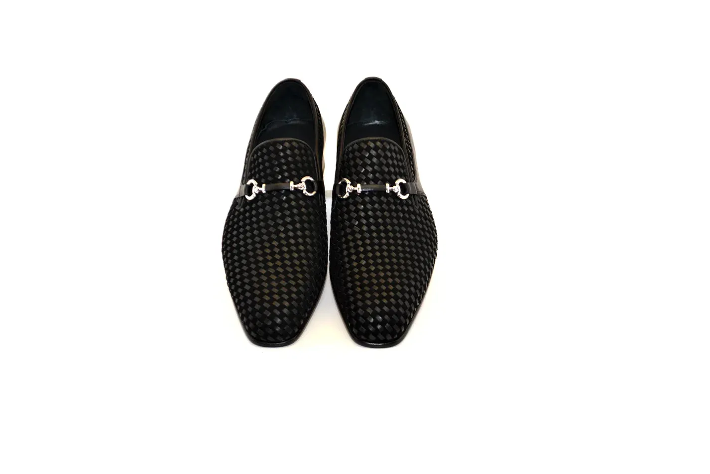 Black Men's Suede and Leather Shoes Hand Made Woven Loafer C0220-5776
