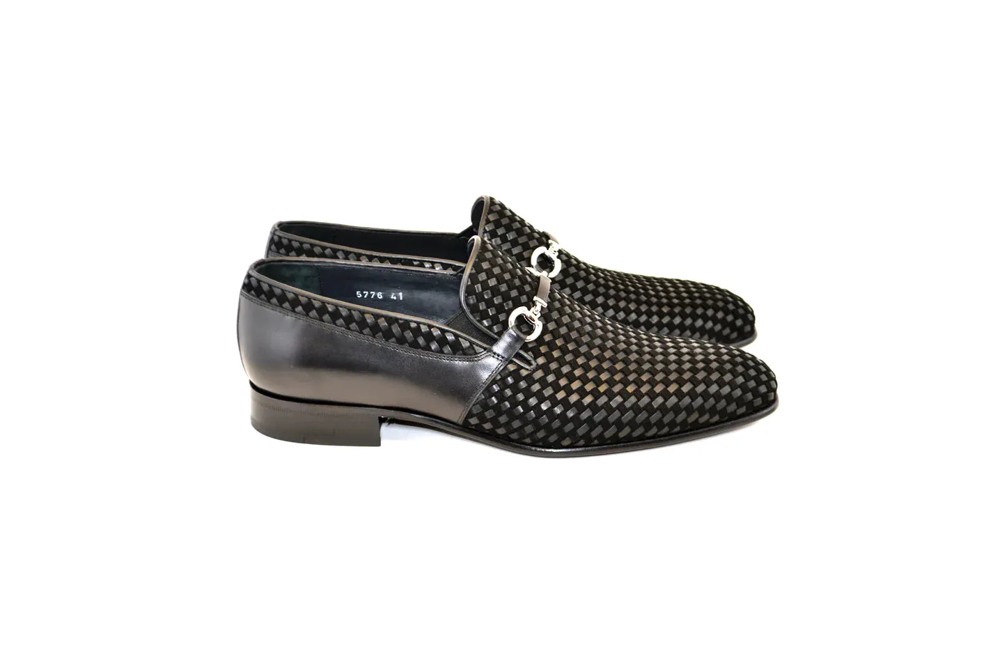 Black Men's Suede and Leather Shoes Hand Made Woven Loafer C0220-5776
