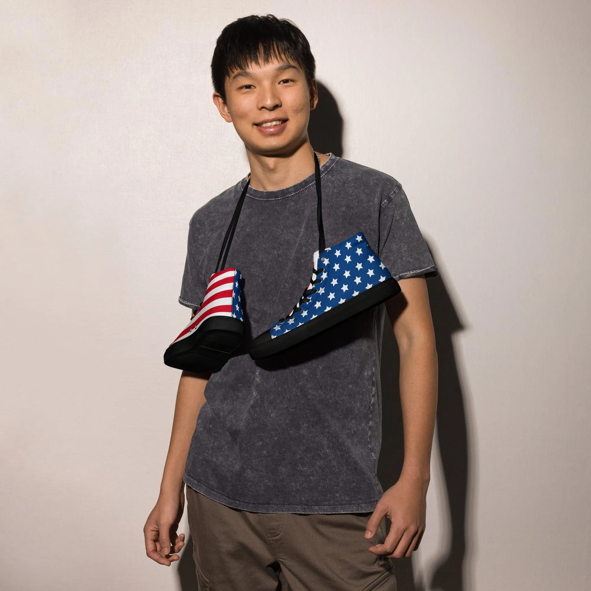 Black Sole American Flag Men’s high top canvas shoes