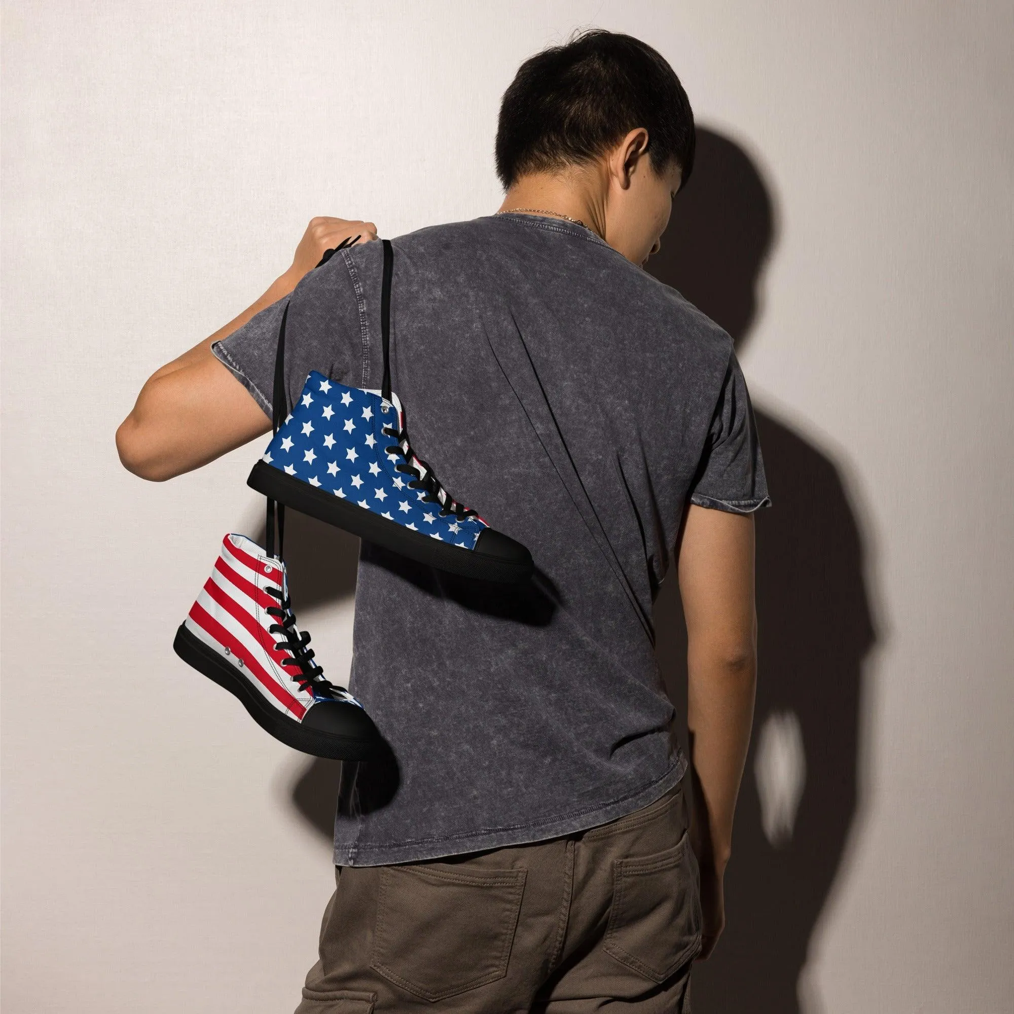 Black Sole American Flag Men’s high top canvas shoes