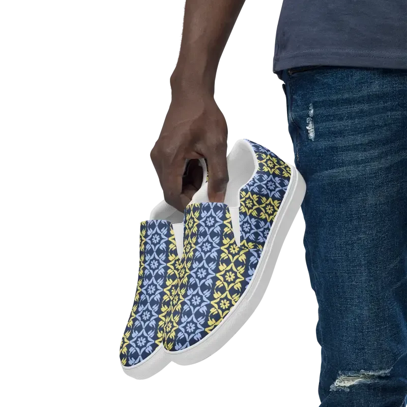 Bold Yellow Pattern Canvas Shoes for Men