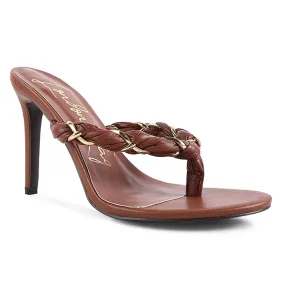 Brown Braided With Gold Accent Flip-Flop Heels