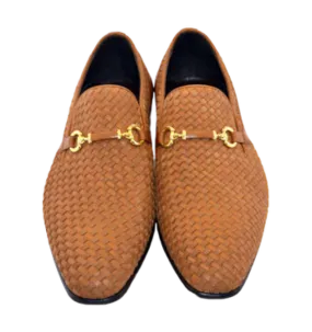 Corrente Tan Men's Suede and Leather Shoes Hand Made Woven Loafer C0224-5776