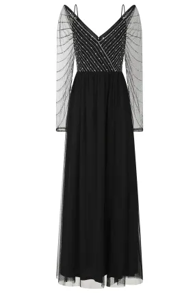 Denise Black Cold Shoulder Embellished Maxi Dress