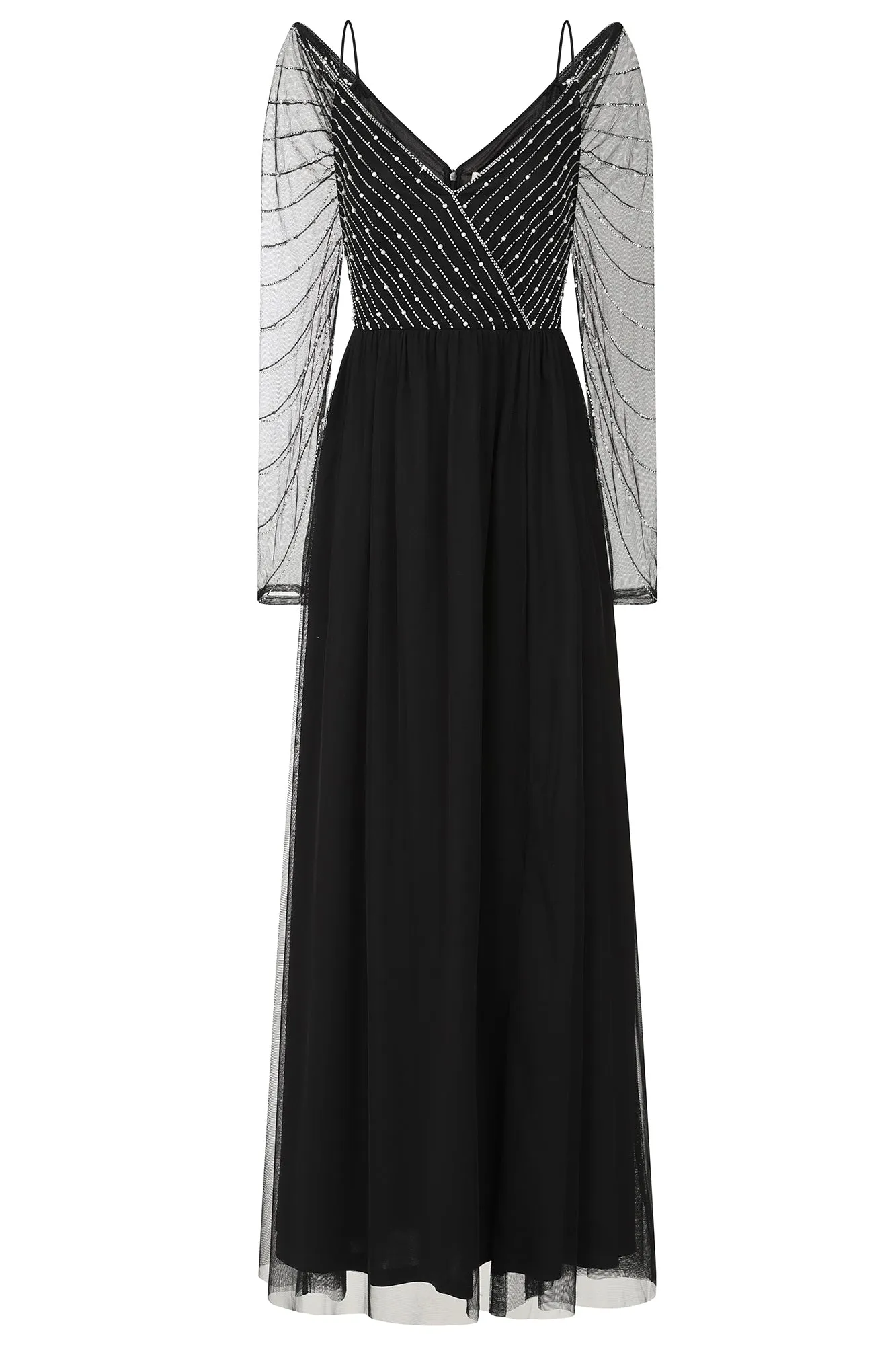 Denise Black Cold Shoulder Embellished Maxi Dress