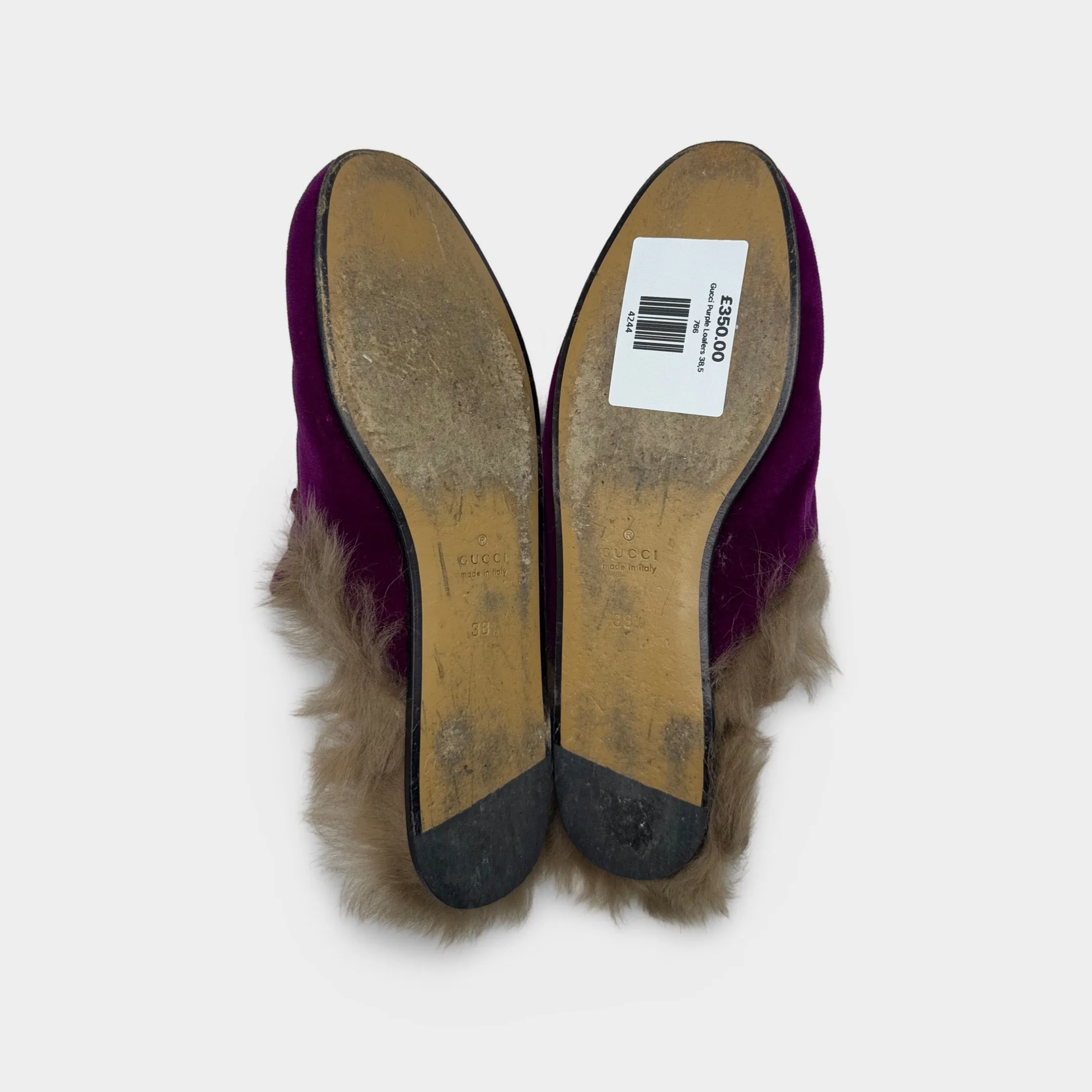 Gucci Women's Fuchsia Velvet Fur Womens Princetown Slippers