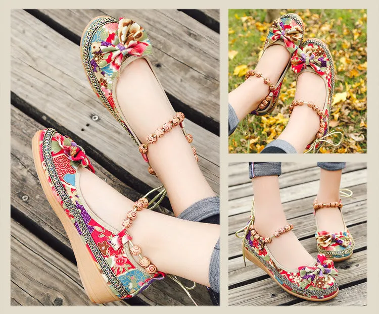 Ivyshape | Beaded Woven Embroidered Lace Old Beijing Cloth Shoes
