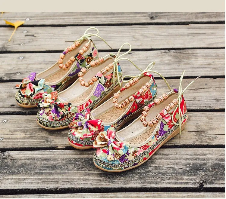 Ivyshape | Beaded Woven Embroidered Lace Old Beijing Cloth Shoes