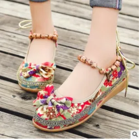 Ivyshape | Beaded Woven Embroidered Lace Old Beijing Cloth Shoes