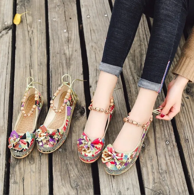 Ivyshape | Beaded Woven Embroidered Lace Old Beijing Cloth Shoes