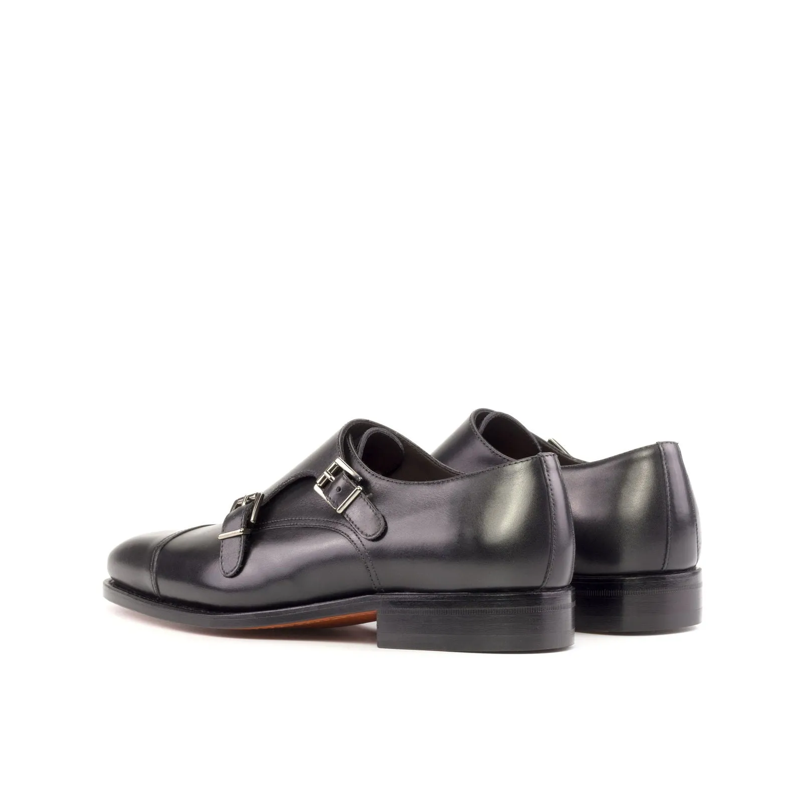 Men's Double Monk Leather Shoes Goodyear Welt Wide Plus Size Black 5262