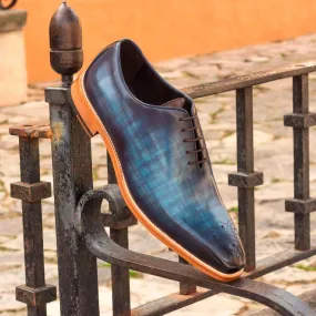 Men's Wholecut Shoes Patina Leather Wide Plus Size Blue Dark Brown 2663
