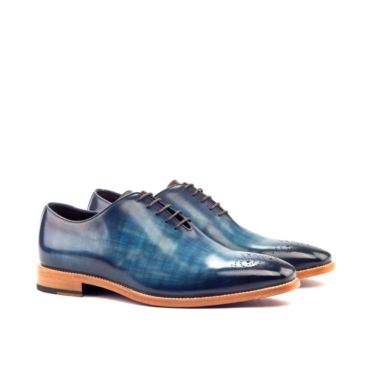 Men's Wholecut Shoes Patina Leather Wide Plus Size Blue Dark Brown 2663