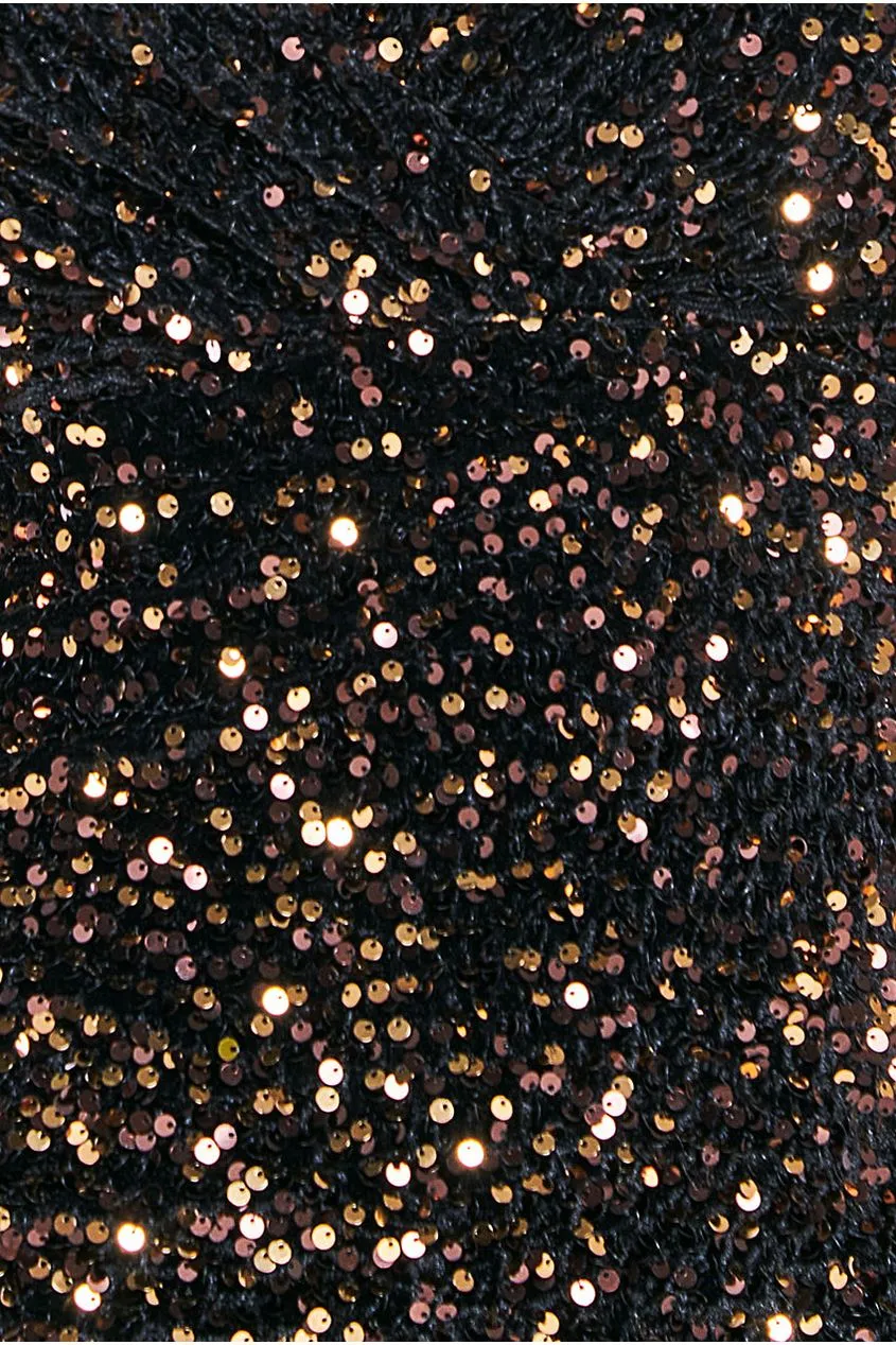Multi Sequin & Velvet Bardot Midi - Gold by Goddiva