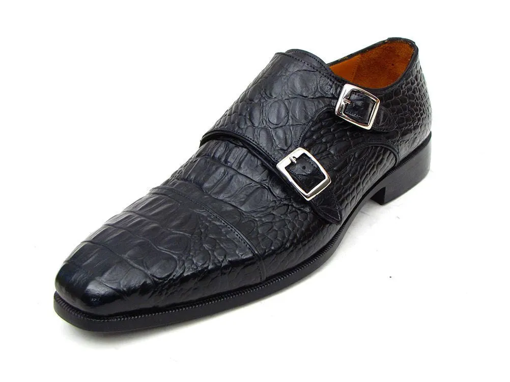 Paul Parkman Double Monkstraps Black Crocodile Embossed