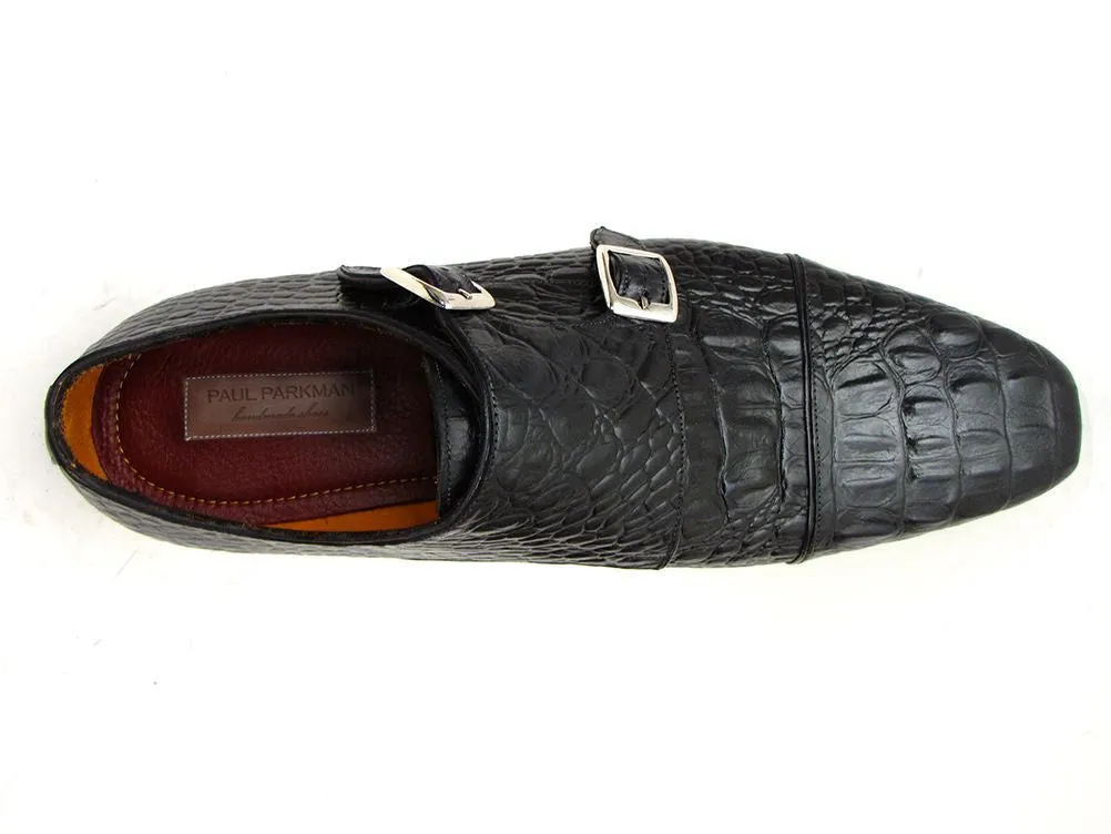 Paul Parkman Double Monkstraps Black Crocodile Embossed