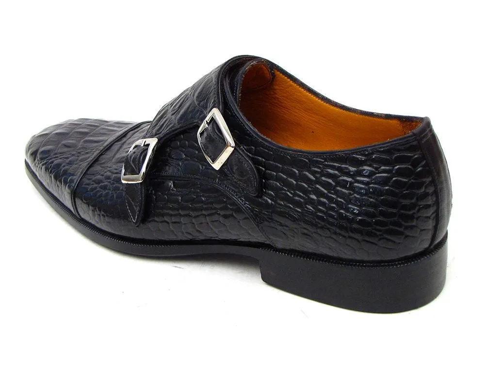 Paul Parkman Double Monkstraps Black Crocodile Embossed