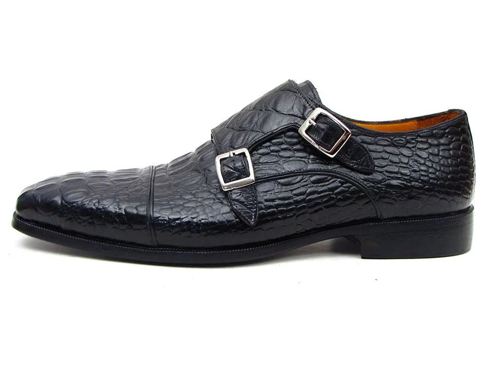 Paul Parkman Double Monkstraps Black Crocodile Embossed
