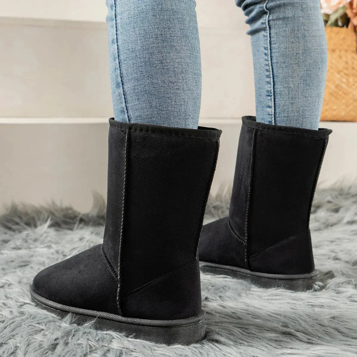 PU Women's Slip-On Mid-Calf Winter Snow Boots with Platform