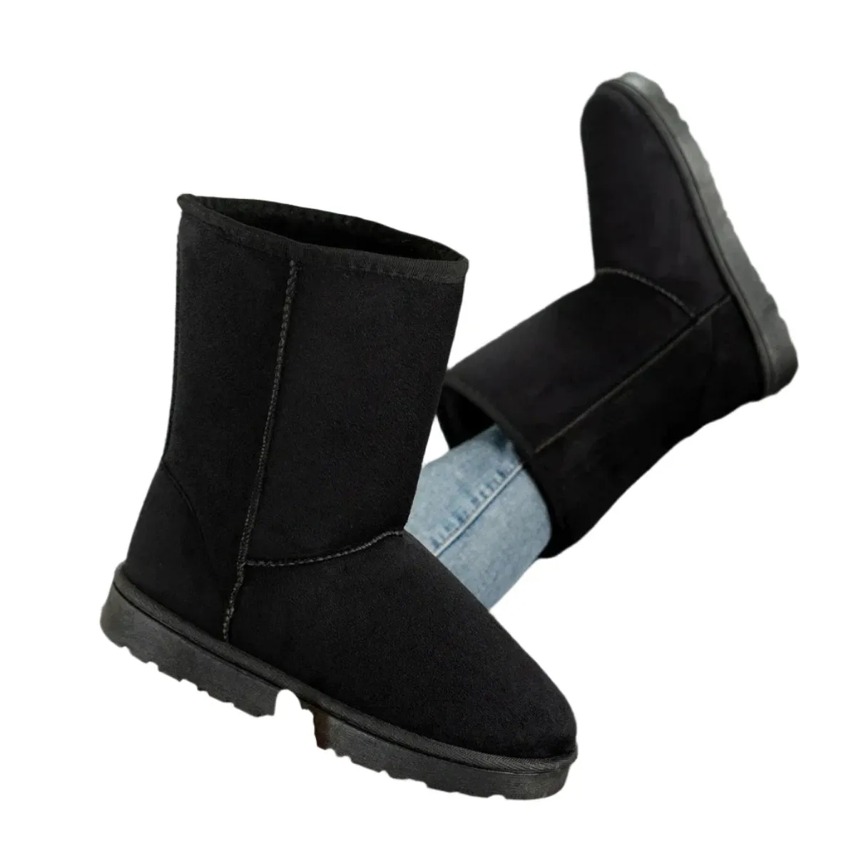 PU Women's Slip-On Mid-Calf Winter Snow Boots with Platform