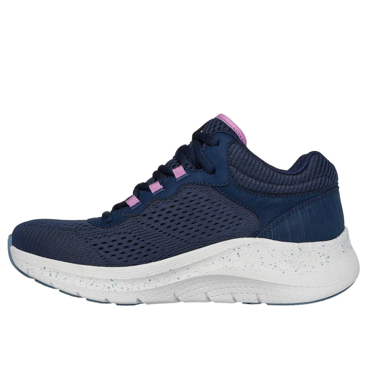 Skechers 150194 Arch Fit 2.0-Rainy Days Ladies Navy Purple Textile Waterproof Vegan Arch Support Lace Up Ankle Boots