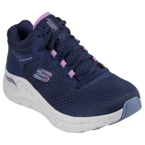 Skechers 150194 Arch Fit 2.0-Rainy Days Ladies Navy Purple Textile Waterproof Vegan Arch Support Lace Up Ankle Boots