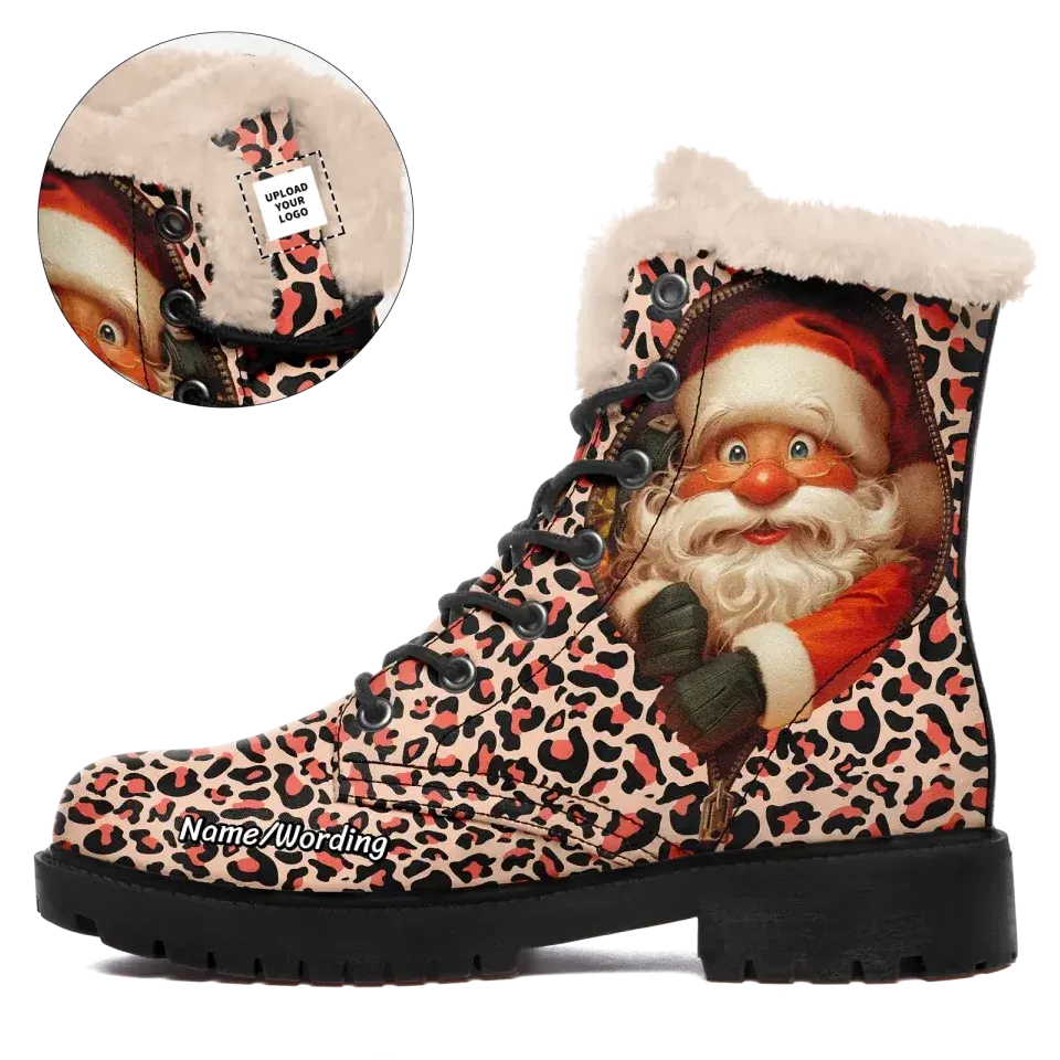 Unique Gift,Personalized Santa Claus Boots, Custom Fur Lining Winter Boots, Leopard Boots for Men and Women