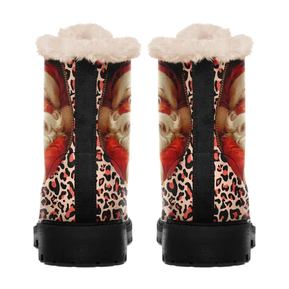 Unique Gift,Personalized Santa Claus Boots, Custom Fur Lining Winter Boots, Leopard Boots for Men and Women
