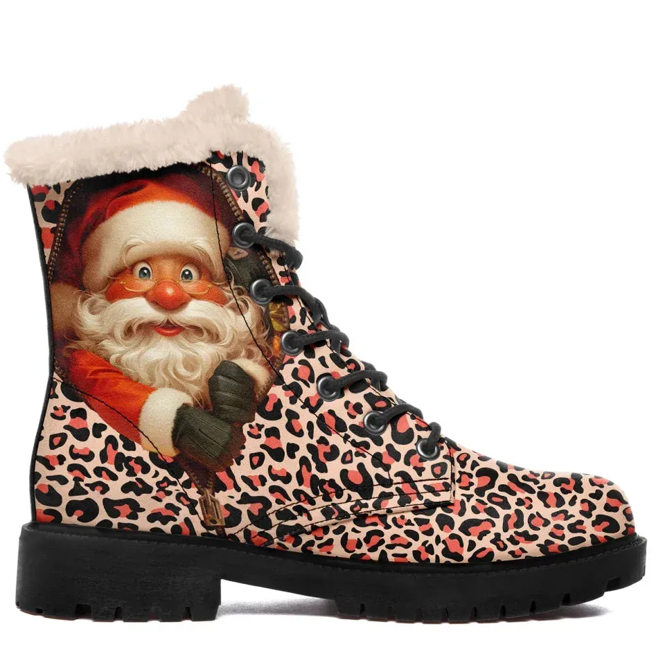 Unique Gift,Personalized Santa Claus Boots, Custom Fur Lining Winter Boots, Leopard Boots for Men and Women