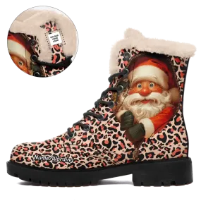Unique Gift,Personalized Santa Claus Boots, Custom Fur Lining Winter Boots, Leopard Boots for Men and Women