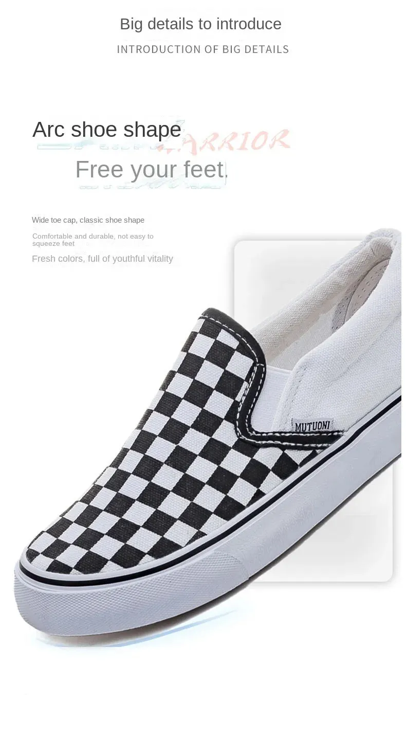 Women Vulcanized Shoes Spring Student Canvas Shoes Slip on Sneakers Checkerboard Shoes Flat Shoes Casual Shoes for Women