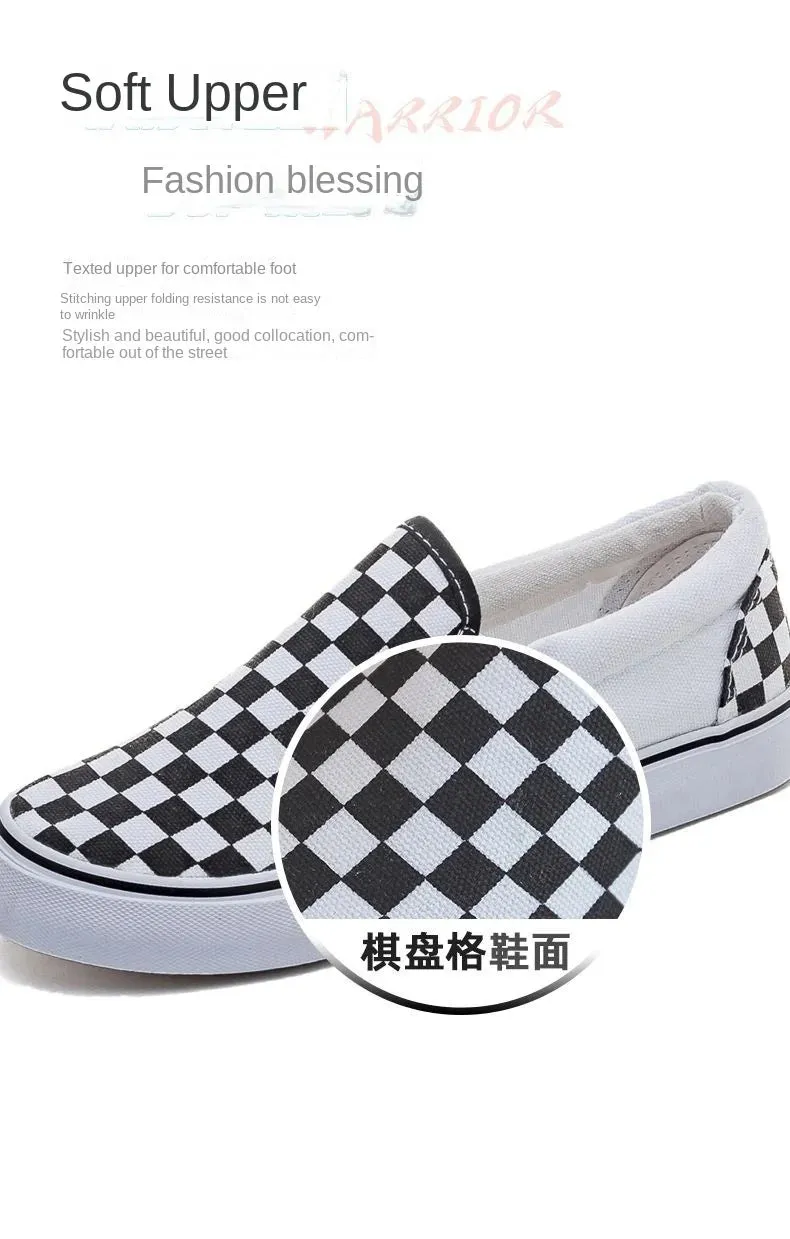 Women Vulcanized Shoes Spring Student Canvas Shoes Slip on Sneakers Checkerboard Shoes Flat Shoes Casual Shoes for Women