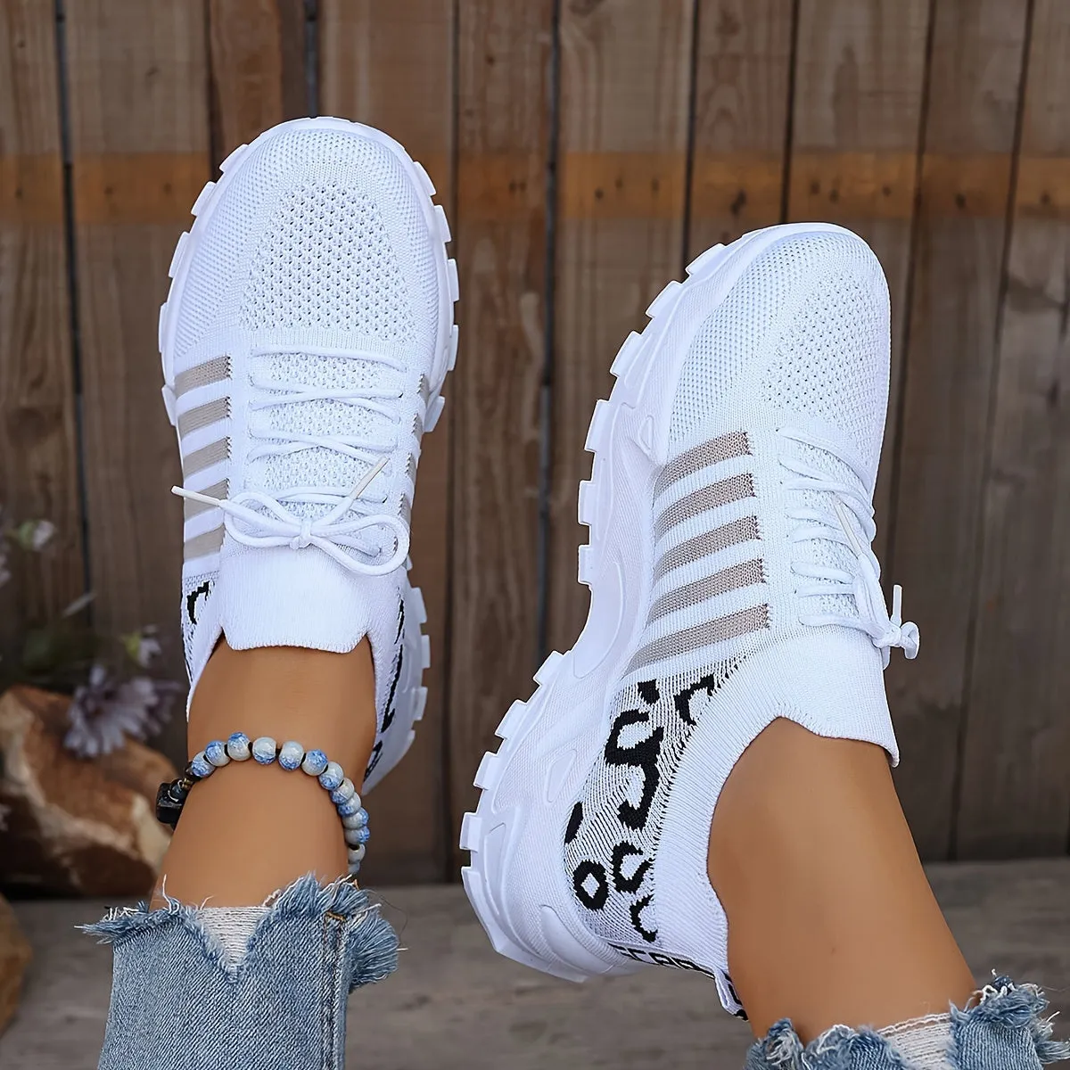 Women's Leopard Print Lace-up Running Shoes, Breathable Platform (Plus Size)