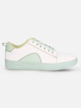 Women's White/Green Platform Sneakers (IU1015)